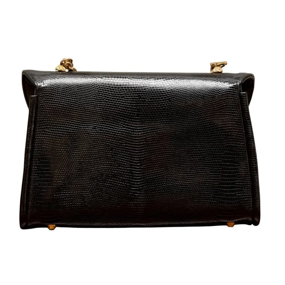 1950s Koret Black Pebble Leather Handbag | Mid-Century Chain Strap
